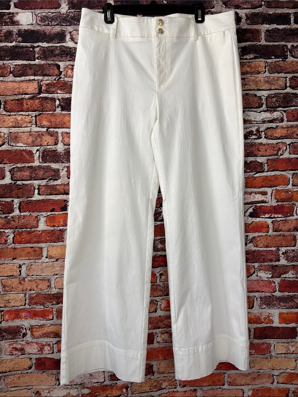 Chico's Crisp White Wide-Leg Trousers with Double Button Waist Size 12R
